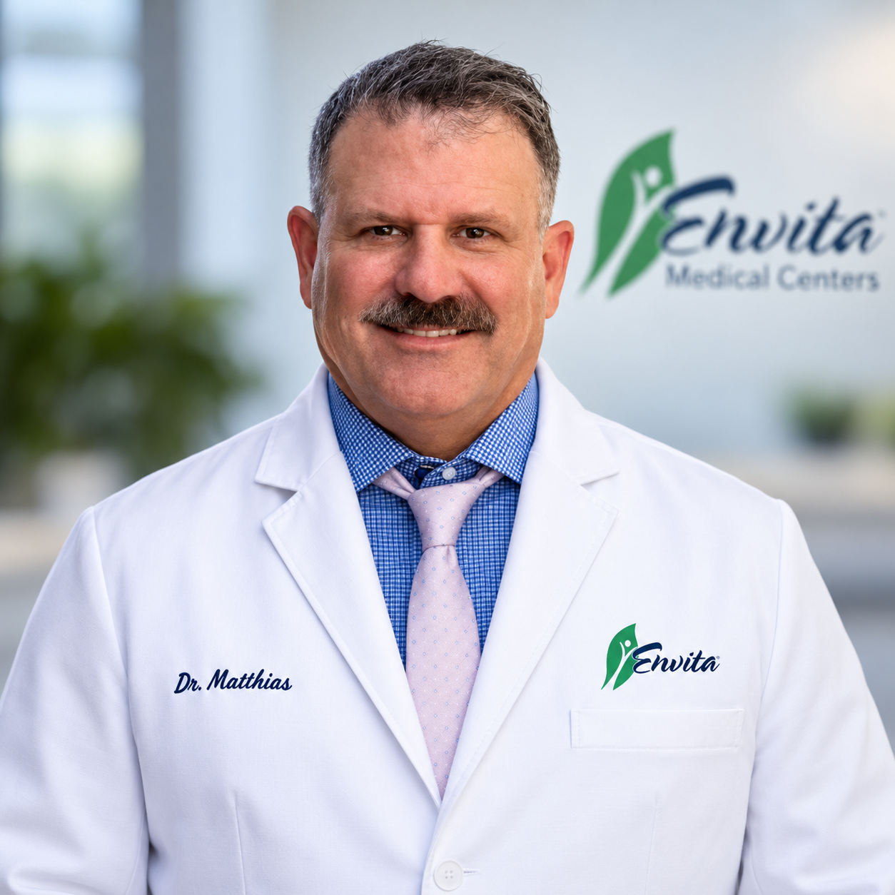 Portrait of Dr. Ron Matthias, Director of Medical Care, in a white coat